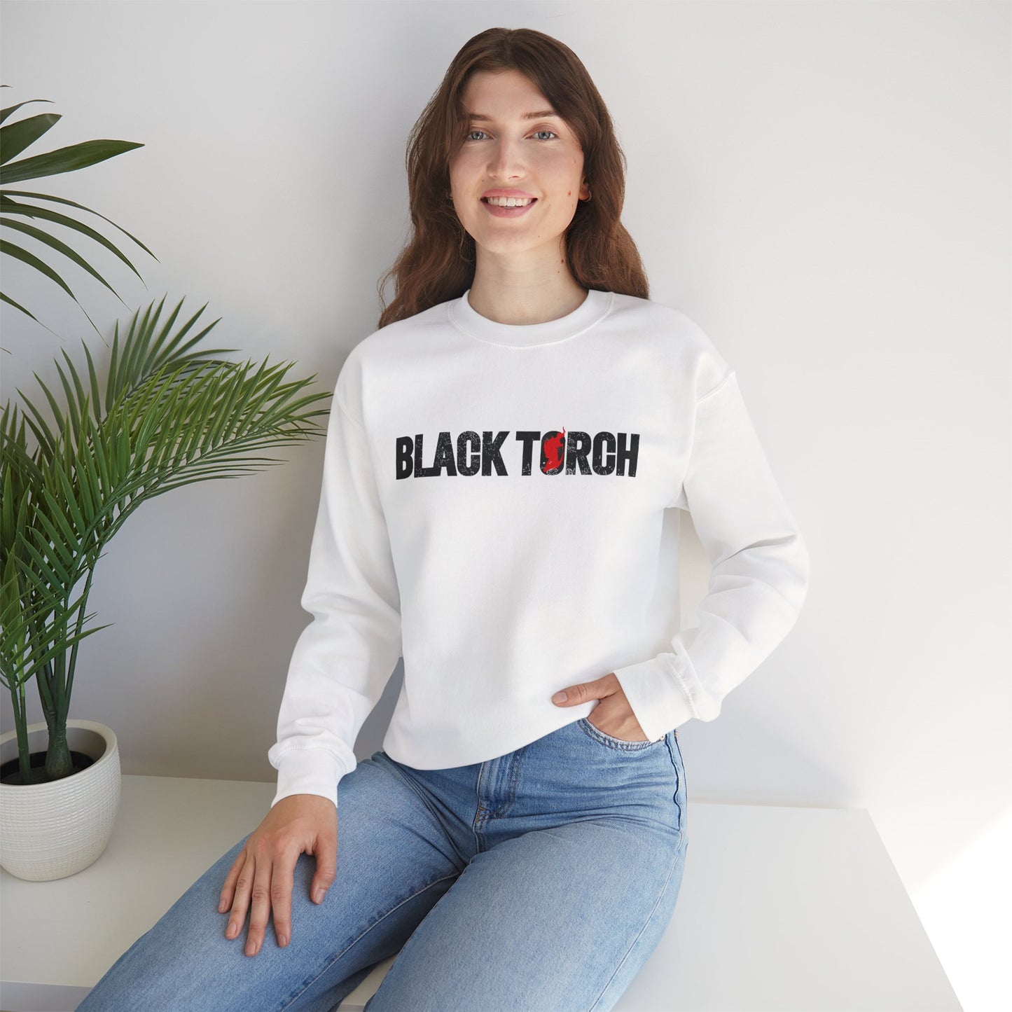 Black Torch Logo White Sweatshirt