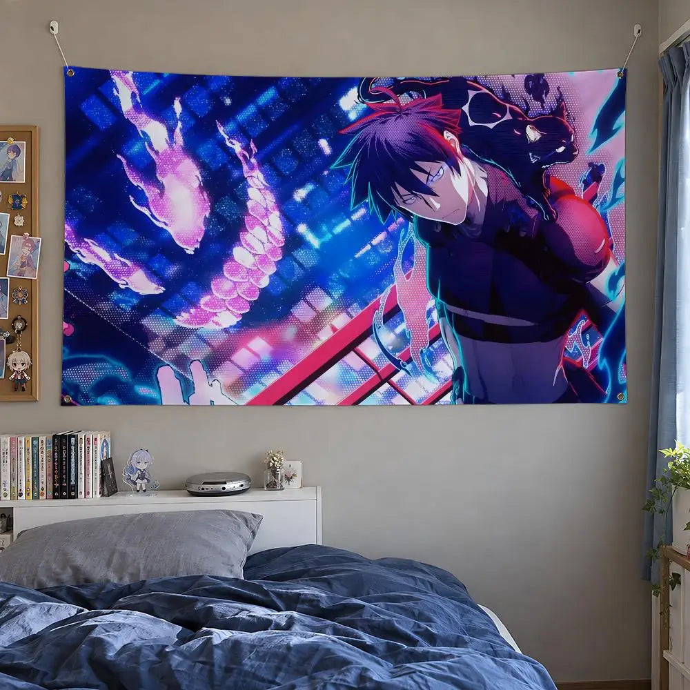Black Torch Jiro Azuma and Rago Supernatural Awakening Anime Wall Tapestry