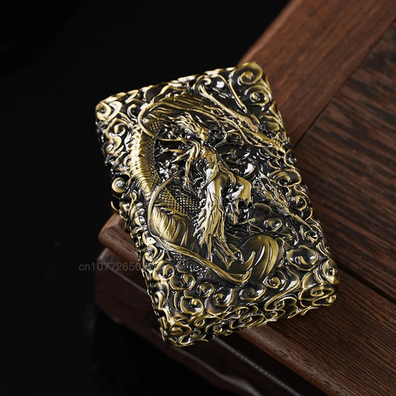 Black Myth Wukong Antique Brass Metal Kerosene Lighter with Sun Wukong Relief