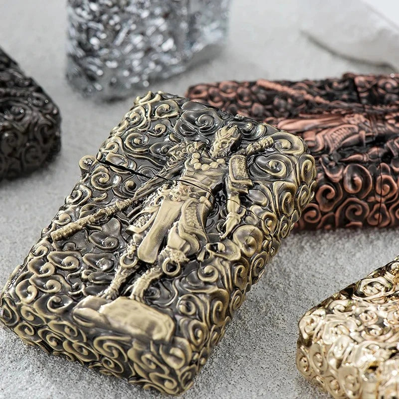 Black Myth Wukong Antique Brass Metal Kerosene Lighter with Sun Wukong Relief